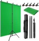 Green Screen Backdrop Kit with Stand, 5X6.5ft Portable Green Screen Backdrop with Stand kit, GreenScreen Background with Stand Carrying Bag Clamp for Streaming Video Zoom - Image 2