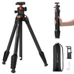 K&F CONCEPT 63" Aluminum Travel Tripod for Camera w Phone Holder, Non-Reversible Lightweight Compact Tripod Weighs 2.6lb, Max Load 22lb for Camera DSLR Mirrorless Spotting Scope Camcorders Phone - Image 2