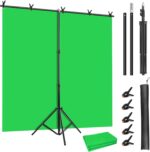 Green Screen Backdrop Kit, 5 x 6.5 ft Portable Green Screen with T-Shaped Stand, Carrying Bag, 5 Clamps, Photography Greenscreen Background Kit for Streaming, Gaming, Zoom - Image 2