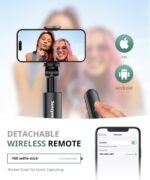 Sensyne 60" Phone Tripod - Selfie Stick, Lightweight All in One Phone Tripod Integrated with Wireless Remote Compatible with All Cell Phones for Selfie/Video Recording/Photo/Live Stream/Vlog（Black） - Image 4