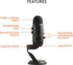 Logitech Creators Blue Yeti USB Microphone for PC, Mac, Gaming, Recording, Streaming, Podcasting, Studio and Computer Condenser Mic with Blue VO!CE effects, 4 Pickup Patterns, Plug and Play - Blackout - Image 9