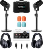 Movo Portable Podcast Equipment Bundle for iPhone/Android Phones- Podcast Kit with Audio Interface, 2 CastMic Dynamic Mics, 2 Table Stands - For Smartphones, Computers, PC, Mac - Lightning, USB, USB-C - Image 2