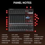 8 Channel Mixer, Professional Audio Mixing Console Studio DJ Board with Bluetooth, 99 DSP Effect,USB Recording, 48V Phantom Power, Reverb, MP3 Player for Live Sound Karaoke Performance - Image 4