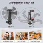 Zeadio Universal Phone Tripod Mount, Cell Phone Holder Clamp with Dual Rotatable Cold Shoe, 360° Rotation & 180° Tilt for Camera Hot Shoe, Vlogging, Video Recording - Image 6
