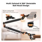 K&F CONCEPT 22" Magic Arm Clamp Kit, Overhead Desk Camera Mount, Long Articulating Friction Boom Arm for Phone, Action Camera, LED Light, Microphone - Image 5