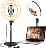 Desk Ring Light with Stand - 10.5'' Desktop Ring Light with Phone Holder for Video Recording, Circle Light for Computer Zoom Meeting Video Conference Lighting Video Calls Podcast Streaming - Image 2