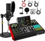 Podcast Microphone Bundle with Live Sound Card Audio Mixer, Podcast Equipment Bundle with 3.5mm BM800 Microphone for Pc/Youtube Live Streaming Singing Gaming, Sound Board with Voice Changer, Denoise - Image 2
