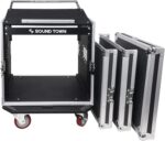 Sound Town Enhanced 1/2" (12mm) Plywood 10U PA DJ Pro Audio Rack/Road ATA Case with 11U Slant Mixer Top, 20’’ Rackable Depth and Casters, 10 Space Size, Pro Tour Grade (STMR-10UW) - Image 4