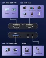 4K HDMI Capture Card for Streaming, 1080P 60FPS USB 3.0/Type-C Game Video Capture Card with 4K HDMI Loop-Out, Includes 2pcs HDMI Cables & USB Cable, Works for PS5/PS4/Switch/Xbox/PC/Camera/OBS (Black) - Image 6