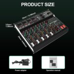6 channel professional portable mixer, 320 DSP effects + 48V phantom power, Bluetooth sound card + 7-Band Eq Output, for PC recording, karaoke studio effects, and streaming playback - Image 9