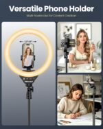 UBeesize 12'' LED Ring Light with 62'' Tripod Stand, Selfie Ring Light for Video Recording, Live Streaming, TikTok & YouTube, Compatible with iPhone & Android (Black) - Image 7