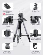 CAMBOFOTO 74″ Aluminum Camera Tripod – Heavy‐Duty Professional Tripod Stand for DSLR & Mirrorless Cameras, Smartphones & GoPro – Lightweight Travel Tripod with 360° Pan Head & Phone Mount - Image 7