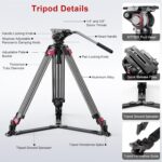 miliboo Heavy Duty Tripod Professional Video Tripod Fluid Head Tripod with Adjustable Damping, Photography Tripod for Large Equipment, Load 33 lbs, Included Ground Spreader, Aluminum MTT609A - Image 3