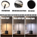 2Pack Cordless Table Lamp, Rechargeable LED Battery 5000mAh Metal USB Portable Powered Desk Lamp, 3 Levels Brightness Light for Restaurants Outdoor (2pack 10.25in Titanium) - Image 6