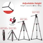 miliboo Heavy Duty Tripod Professional Video Tripod Fluid Head Tripod with Adjustable Damping, Photography Tripod for Large Equipment, Load 33 lbs, Included Ground Spreader, Aluminum MTT609A - Image 6