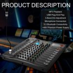 8 Channel Audio Mixer with Bluetooth, Professional DJ Mixer Board with 48V Phantom Power, USB Audio Interface & MP3 Player, Sound Mixing Console for Podcast Music Stage Live Streaming & Recording - Image 10