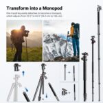 NEEWER 90 Inch Tall Overhead Horizontal Camera Tripod Monopod with Ball Head & Flexible Center Column, Metal DSLR Video Travel Stand, Arca Type QR Plate & Inverted Legs, Max Load 10 kg / 22 lbs, TP63 - Image 6