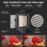 NEEWER 2 Pack Bi Color 660 LED Video Light and Stand Kit: (2) 3200-5600K CRI 96+ Dimmable Light with U Bracket and Barndoor, (2) 75 inches Light Stand for Studio Photography, Video Recording (Black) - Image 3