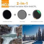 K&F CONCEPT 82mm ND4-64 (2-6 Stops) ND Lens Filter Variable & CPL Polarizers Filter 2-in-1, 28 Multi-Coated Polarizing and Neutral Density for Camera Lens (Nano-X Series) - Image 3