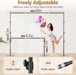 EMART Backdrop Stand, 8.5ft Height 10ft Width Adjustable Photography Background Support Poles with Heavy Duty Flat Base, Photo Metal Steel Pipe and Drape Frame Kit for Parties Birthday Wedding - Black - Image 3