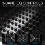 8 Channel Audio Mixer with Bluetooth, Professional DJ Mixer Board with 48V Phantom Power, USB Audio Interface & MP3 Player, Sound Mixing Console for Podcast Music Stage Live Streaming & Recording - Image 4