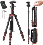 K&F Concept 60 inch Carbon Fiber Camera Tripod,Super Lightweight Compact Travel Tripod with 360 Degree Ball Head,Quick Release Plate,Detachable Monopod 8KG Load Capacity for SLR DSLR C225C0 (BA225) - Image 2