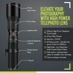 High-Power 500mm/1000mm f/8 Manual Telephoto Lens for Canon EOS 80D, 90D, Rebel T3, T3i, T5, T5i, T6i, T6s, T7, T7I, T8I, SL3, 60D, 70D, 5D, EOS5D IV, 6D II, 7D II SLR Cameras - Image 3