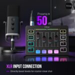 FIFINE Gaming Audio Mixer, Streaming RGB PC Mixer with XLR Microphone Interface, Individual Control, Volume Fader, Mute Button, 48V Phantom Power, for Podcast/Recording/Vocal/Game Voice-AmpliGame SC3 - Image 3