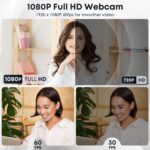 1080P HD Webcam with Microphone, Noise Cancellation, Privacy Cover, Wide-Angle Lens, Auto Light Correction, Plug & Play USB Webcam for Laptop, Desktop, PC, Mac, Zoom, Skype, Streaming (Black) - Image 3
