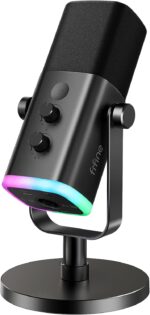 FIFINE USB/XLR Dynamic Microphone for Podcast Recording, PC Computer Gaming Streaming Mic with RGB Light, Mute Button, Headphones Jack, Desktop Stand, Vocal Mic for Singing YouTube-AmpliGame AM8 - Image 2