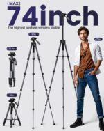 CAMBOFOTO 74″ Aluminum Camera Tripod – Heavy‐Duty Professional Tripod Stand for DSLR & Mirrorless Cameras, Smartphones & GoPro – Lightweight Travel Tripod with 360° Pan Head & Phone Mount - Image 5