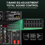 6 channel professional portable mixer, 320 DSP effects + 48V phantom power, Bluetooth sound card + 7-Band Eq Output, for PC recording, karaoke studio effects, and streaming playback - Image 6