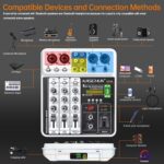 Professional 4-Channel DJ Audio Mixer, Bluetooth Sound Board with USB MP3 Input & 48V Phantom Power for Karaoke, Podcasting, Live Streaming & Home Recording, Fathers Day Dad Gifts for Husband Men - Image 3