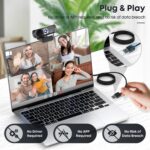 1080P HD Webcam with Microphone, Noise Cancellation, Privacy Cover, Wide-Angle Lens, Auto Light Correction, Plug & Play USB Webcam for Laptop, Desktop, PC, Mac, Zoom, Skype, Streaming (Black) - Image 6