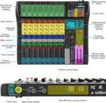 8 Channel Audio Mixer with Bluetooth, Professional DJ Mixer Board with 48V Phantom Power, USB Audio Interface & MP3 Player, Sound Mixing Console for Podcast Music Stage Live Streaming & Recording - Image 6