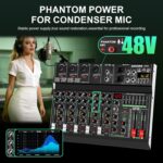 6 channel professional portable mixer, 320 DSP effects + 48V phantom power, Bluetooth sound card + 7-Band Eq Output, for PC recording, karaoke studio effects, and streaming playback - Image 8