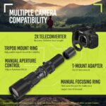 High-Power 500mm/1000mm f/8 Manual Telephoto Lens for Canon EOS 80D, 90D, Rebel T3, T3i, T5, T5i, T6i, T6s, T7, T7I, T8I, SL3, 60D, 70D, 5D, EOS5D IV, 6D II, 7D II SLR Cameras - Image 5