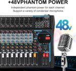 12 Channel Audio Interfacer Sound Board Mixer DJ Mixer 16-Bit DSP Effect USB Audio Mixer +48V Phantom Power Bluetooth Mixer for Karaoke Studio Streaming Recording,Live Streaming - Image 9