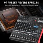 8 Channel Mixer, Professional Audio Mixing Console Studio DJ Board with Bluetooth, 99 DSP Effect,USB Recording, 48V Phantom Power, Reverb, MP3 Player for Live Sound Karaoke Performance - Image 6