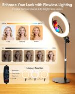 Desk Ring Light with Stand - 10.5'' Desktop Ring Light with Phone Holder for Video Recording, Circle Light for Computer Zoom Meeting Video Conference Lighting Video Calls Podcast Streaming - Image 5