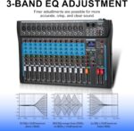 12 Channel Audio Interfacer Sound Board Mixer DJ Mixer 16-Bit DSP Effect USB Audio Mixer +48V Phantom Power Bluetooth Mixer for Karaoke Studio Streaming Recording,Live Streaming - Image 6