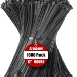 Armpow 12 Inch Zip Ties Black 1000 PCS, 60 Lbs- Heavy Duty Tensile Strength, Nylon PA66 UV Resistant Cable Ties for Indoor and Outdoor Use – Ideal for object bundling and fastening